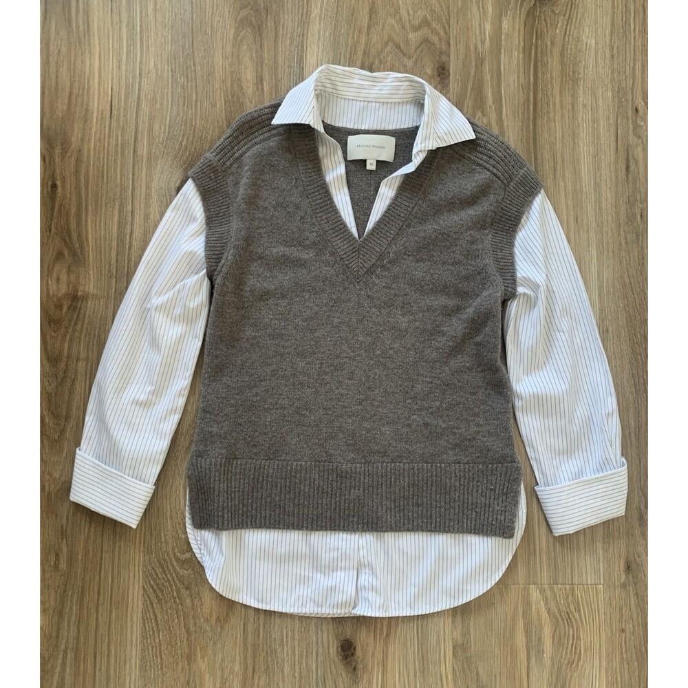 Brochu Walker Nye Vest Layered Looker Womens Brown Cashmere Wool Sweater XS